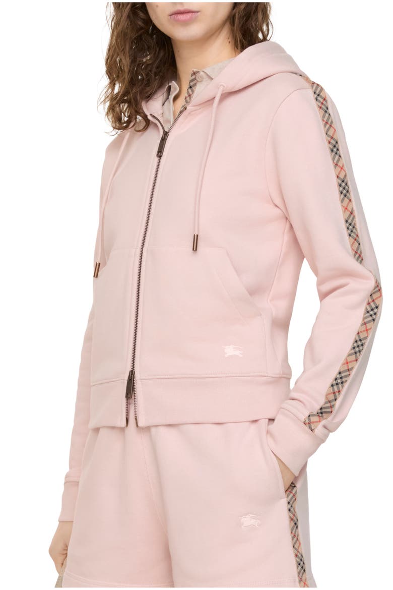 Check Trim Cotton Zip Hoodie, Main, color, Bouquet pink