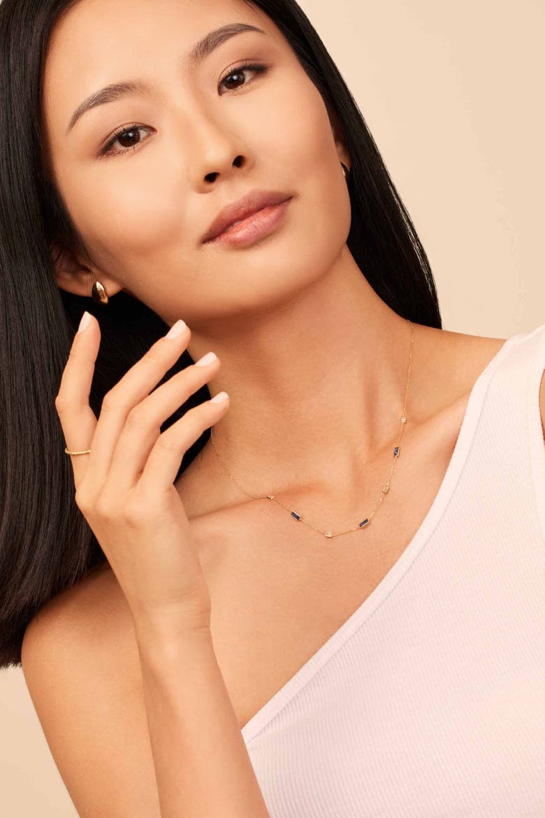 14K Gold Fresco Station Necklace, Alternate, color, Blue and White Zirconia