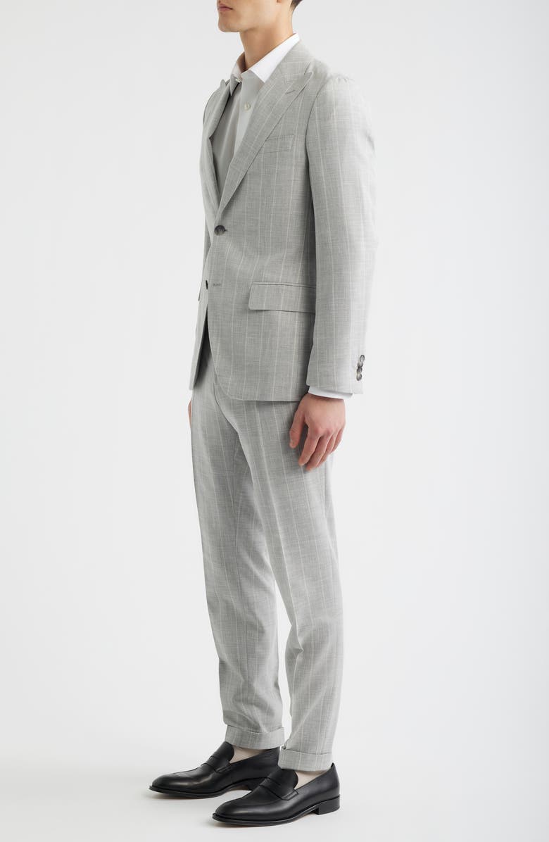 BOSS Huge Slim Fit Light Grey Stripe Peak Lapel Cotton & Wool Suit, Alternate, color, Open Grey