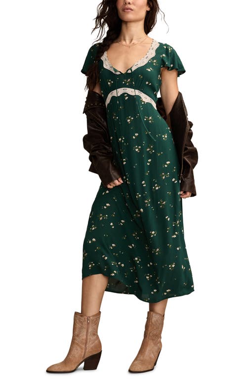 Lucky Brand Lace Trim Flutter Sleeve Midi Dress In Green