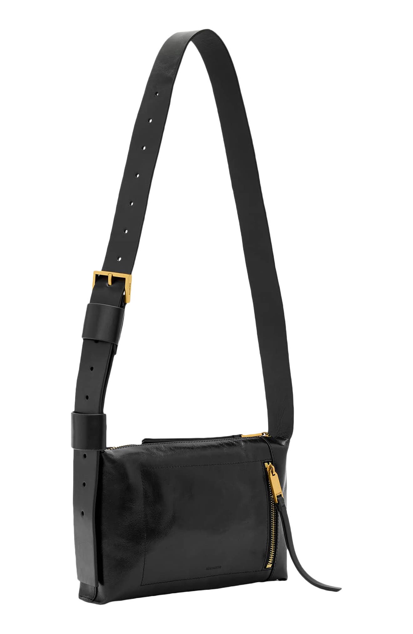 Alba Shine Leather Crossbody Bag, Alternate, color, BLACK