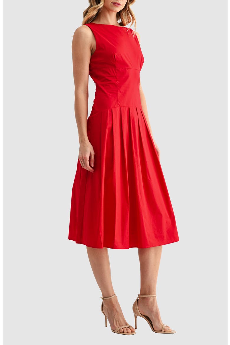Pleated Sleeveless Cotton Midi Dress, Alternate, color, RED