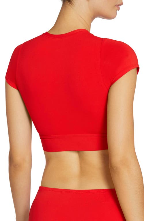 Robin Piccone Ava Solid Cropped T-shirt Bikini Top In Fiery Red