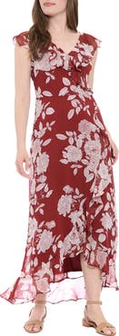 London Times Ruffle Wrap Maxi Dress