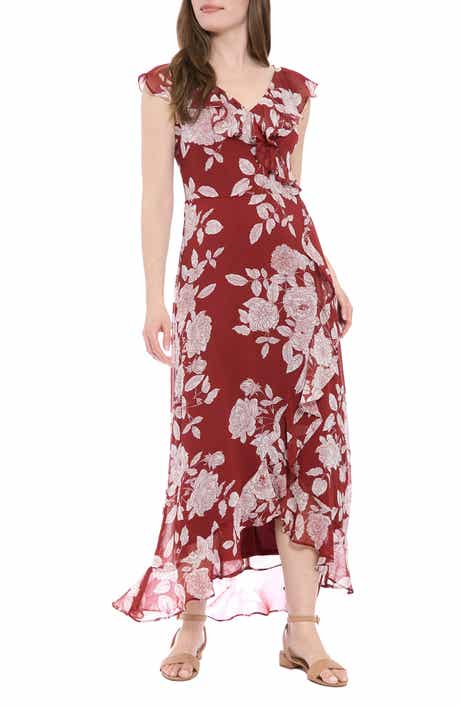 London Times Ruffle Wrap Maxi Dress