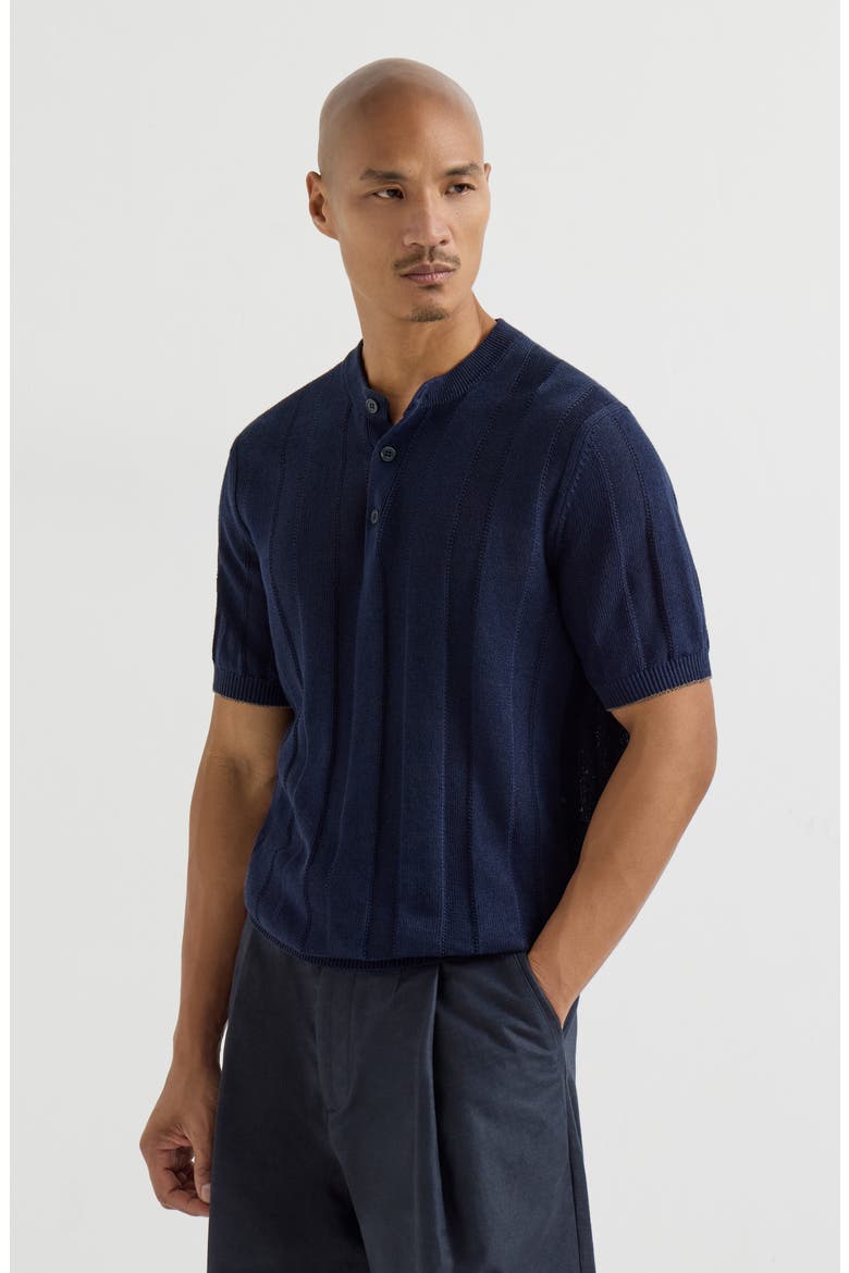 Henley collar T-shirt, Main, color, Navy Blue
