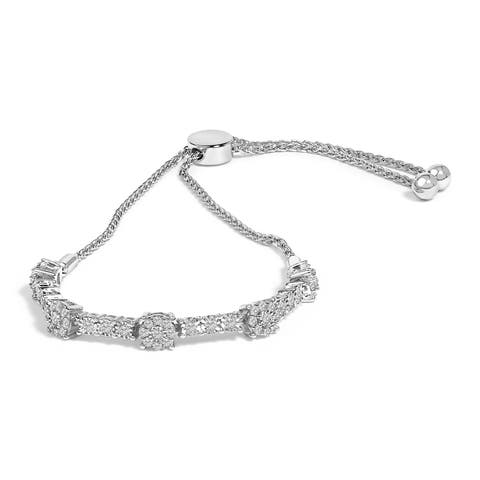 Silver 1/2 Cttw Diamond Cluster and Bar Bolo Bracelet