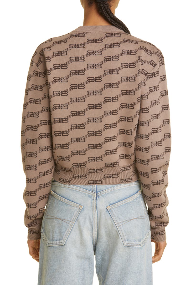 Balenciaga BB Monogram License Logo Jacquard Cotton & Wool Blend Sweater, Alternate, color,