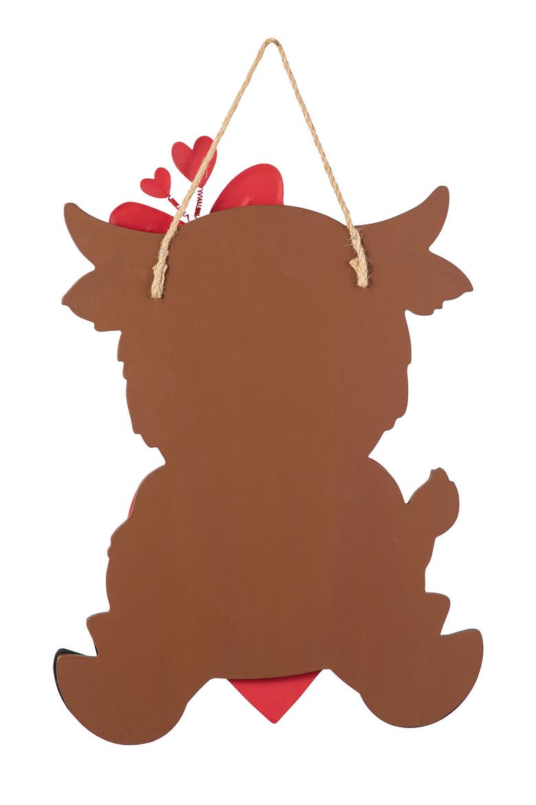 18"H Valentine's Wooden Highland Cow with Heart Door Hanger, Alternate, color, Red