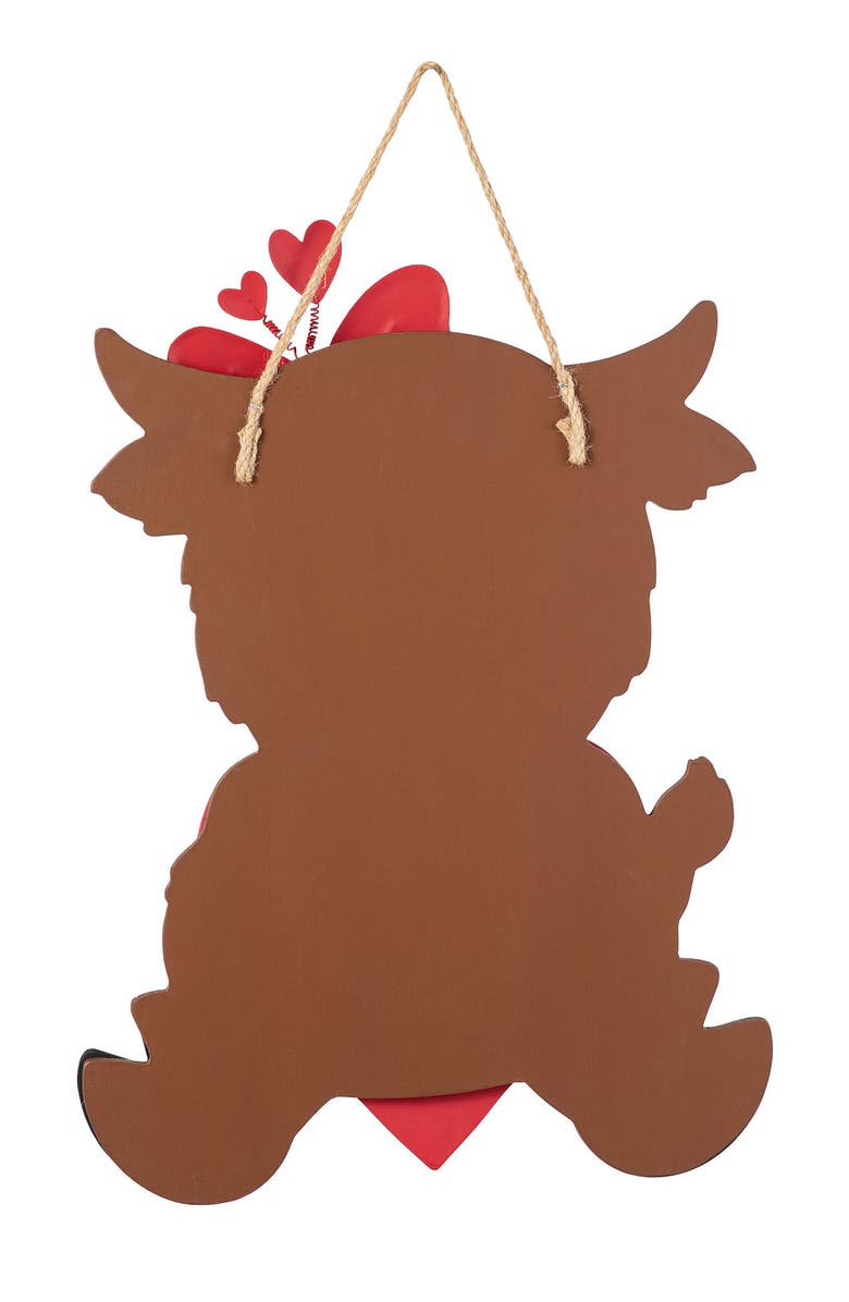 Glitzhome 18"H Valentine's Wooden Highland Cow with Heart Door Hanger, Alternate, color, Red