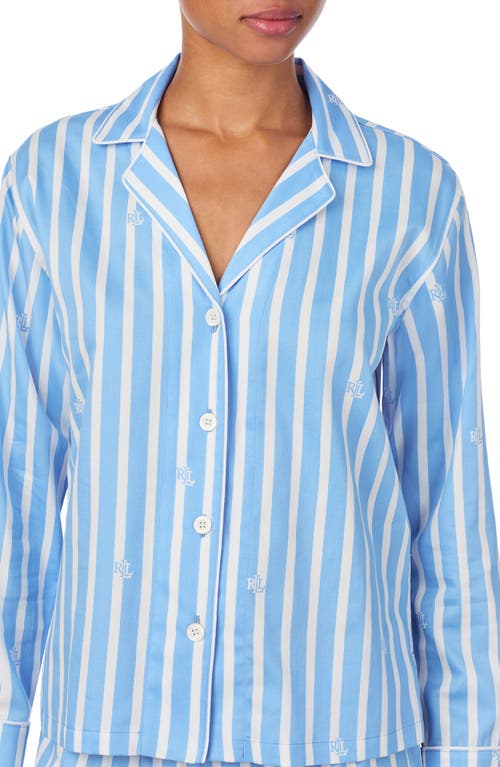 Shop Ralph Lauren Lauren  Stripe Cotton Blend Pajamas In Blue Print