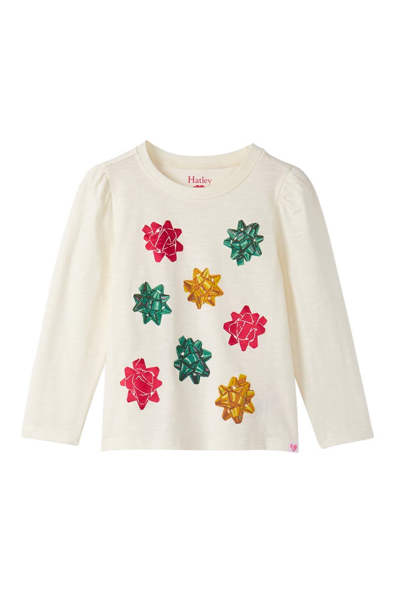Kids' Festive Bows Cotton Graphic T-Shirt, Main, color, NATURAL