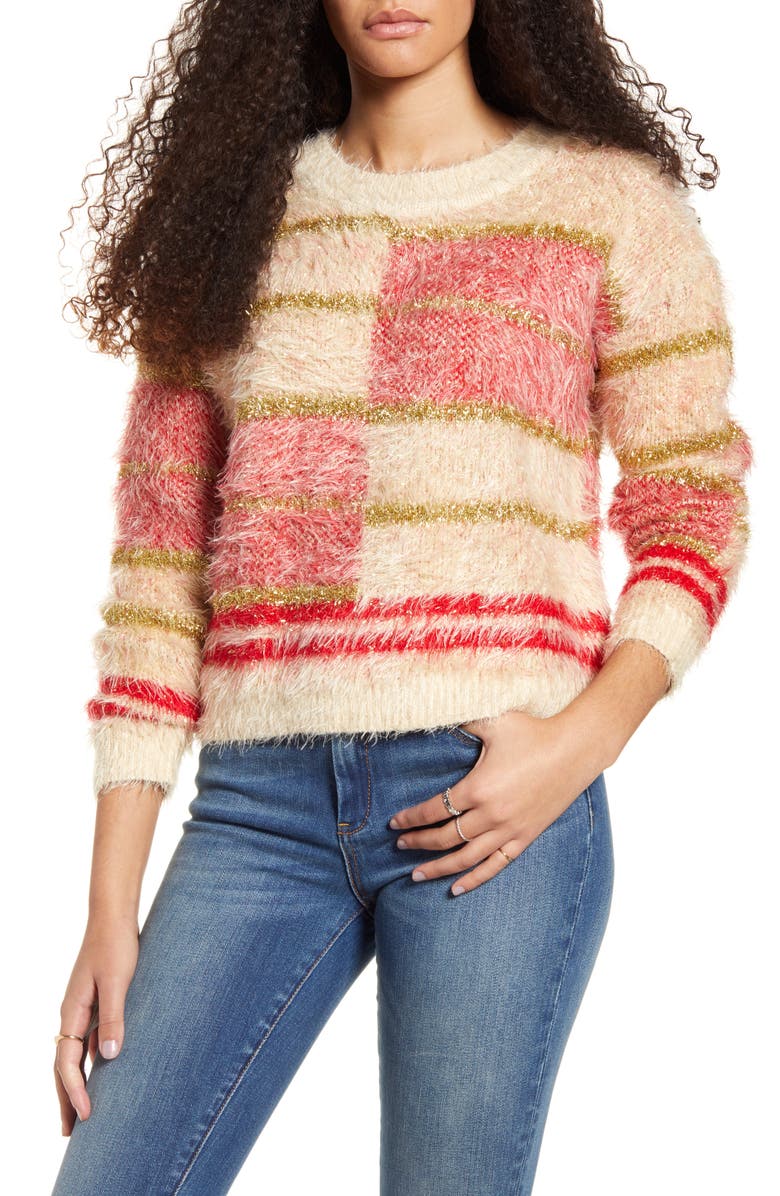 MINKPINK Odessa Metallic Eyelash Chenille Sweater, Main, color, 