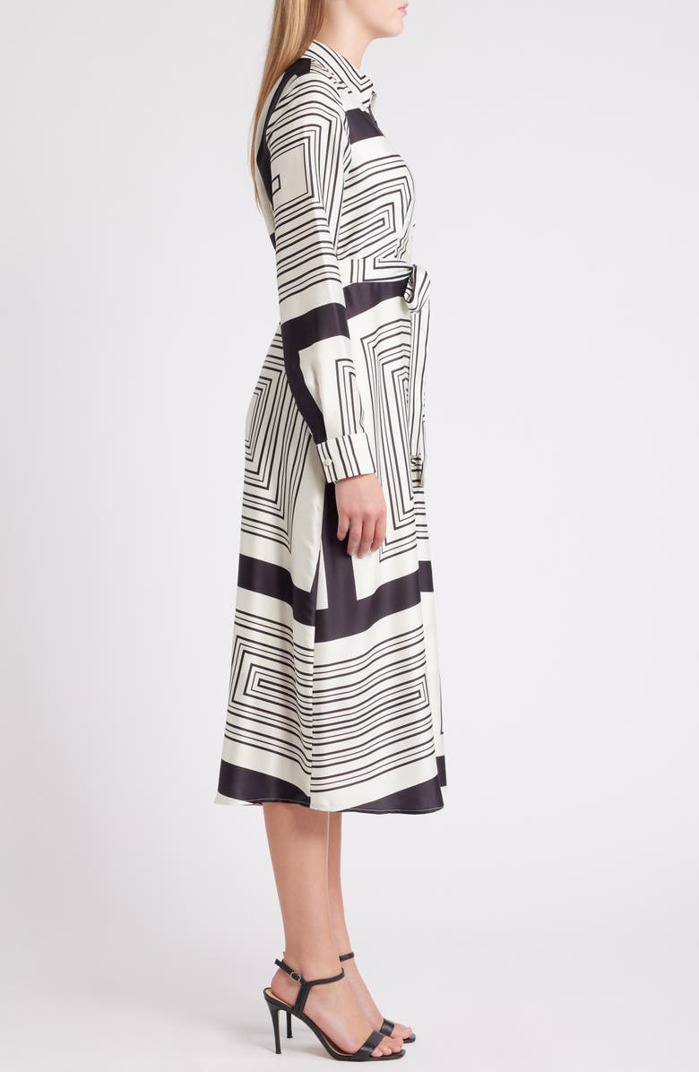 ZOE AND CLAIRE Geo Print Long Sleeve Satin Midi Dress, Alternate, color,