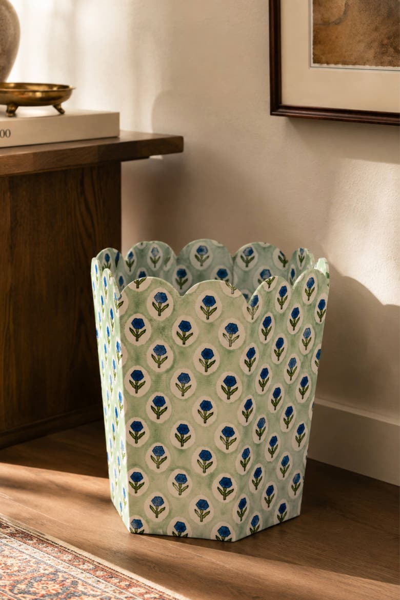 Block Print Storage Waste Basket Collapsible, Alternate, color, Mint