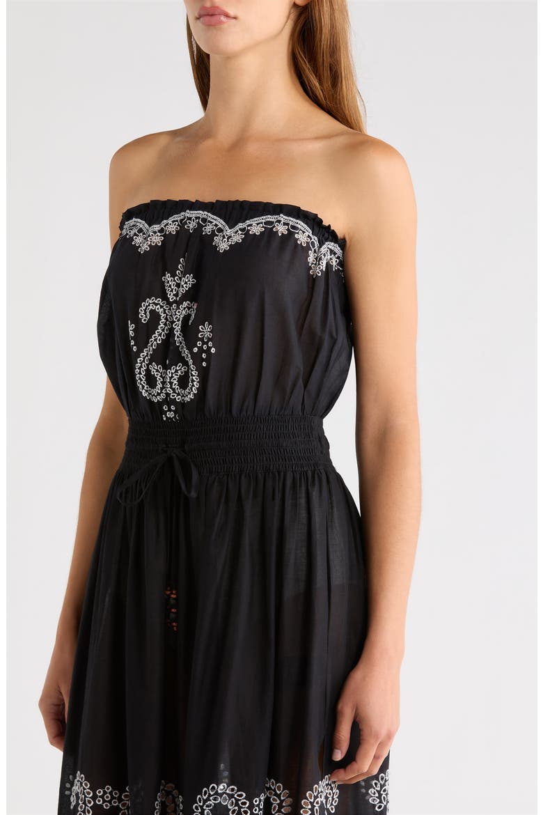 Blaire Strapless Maxi Dress, Alternate, color, BLACK / WHITE EYELET