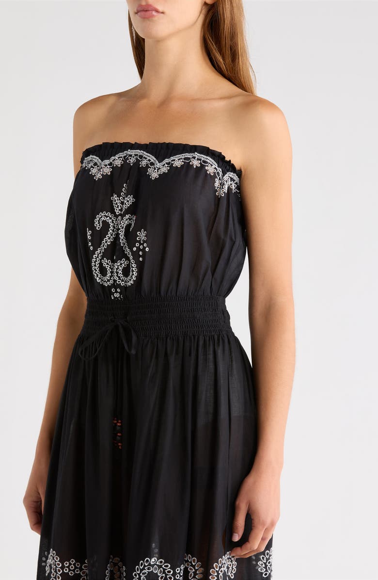 Ramy Brook Blaire Strapless Maxi Dress, Alternate, color, Black / White Eyelet