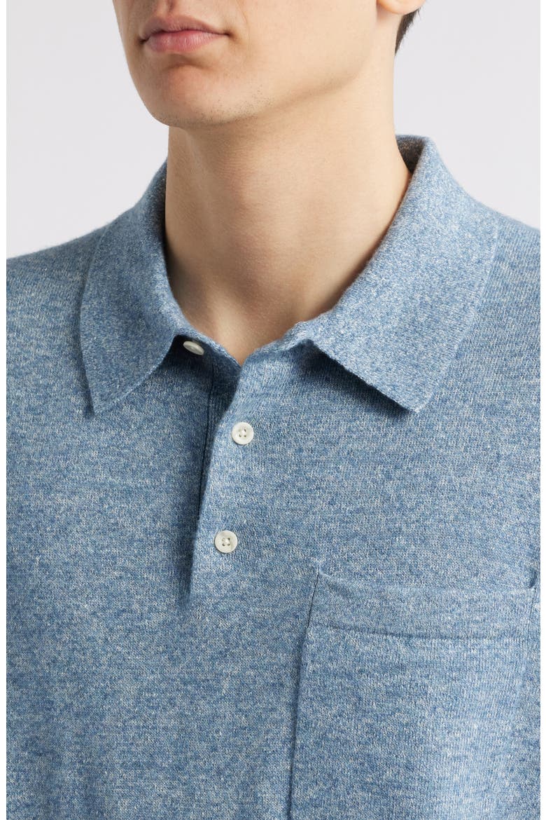 Short Sleeve Linen & Wool Blend Pocket Polo Sweater, Alternate, color, CABO BLUE