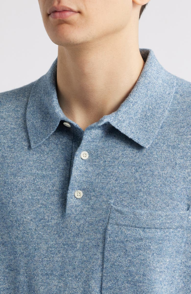Vince Short Sleeve Linen & Wool Blend Pocket Polo Sweater, Alternate, color, Cabo Blue