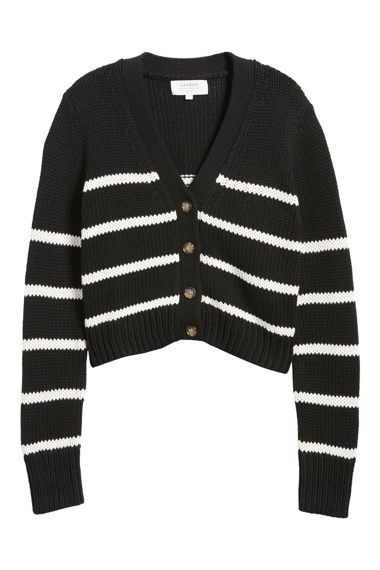 Marina Stripe Cardigan, Alternate, color, BLACK/ CREAM