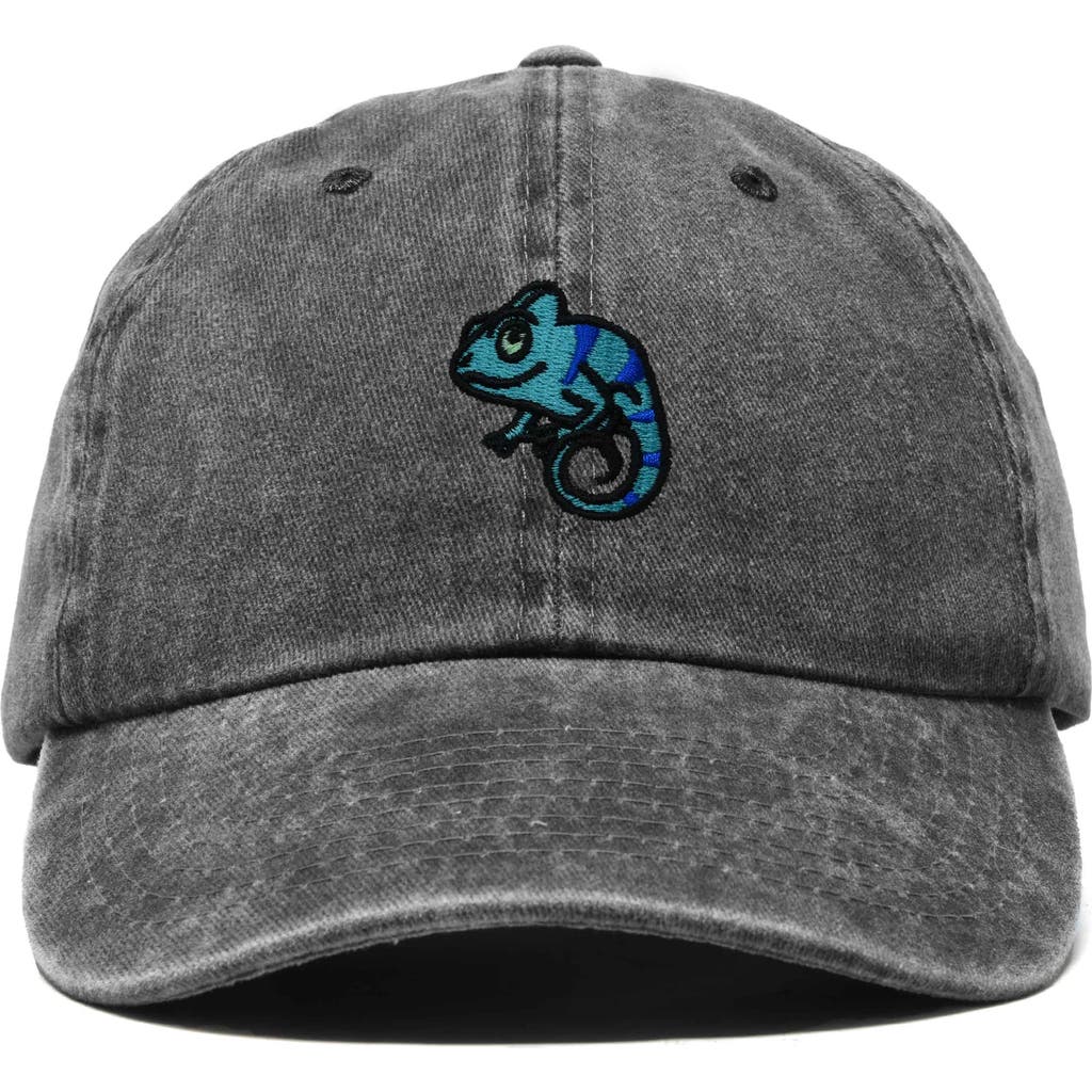 Dalix Chameleon Embroidered Dad Hat In Washed Black