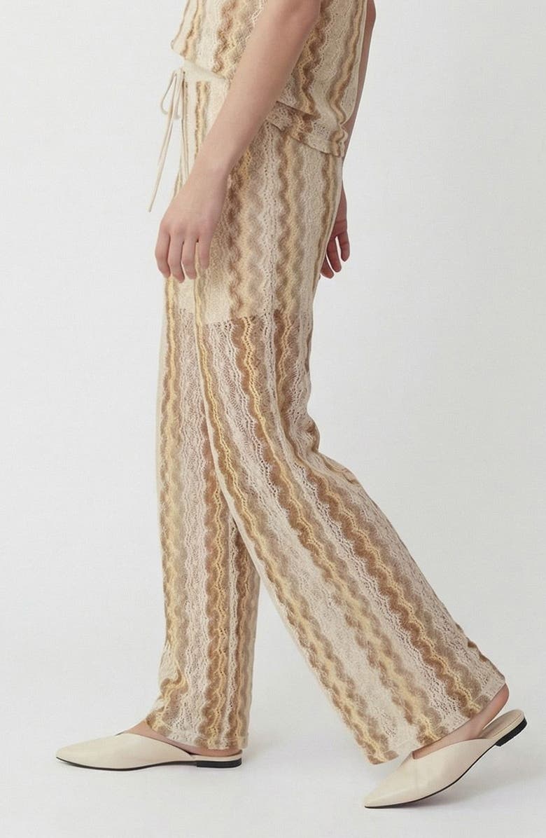 VERO MODA Teresa Open Stitch Stripe Drawstring Pants, Alternate, color, Birch Pattern Silver Mink Gold
