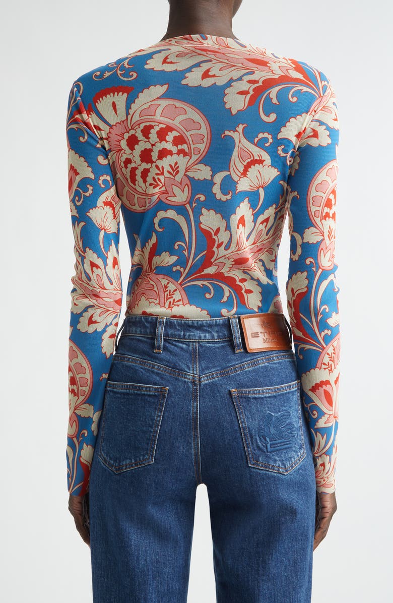 Etro Paisley Print Mesh Top, Alternate, color, Print On Pale Blue Base