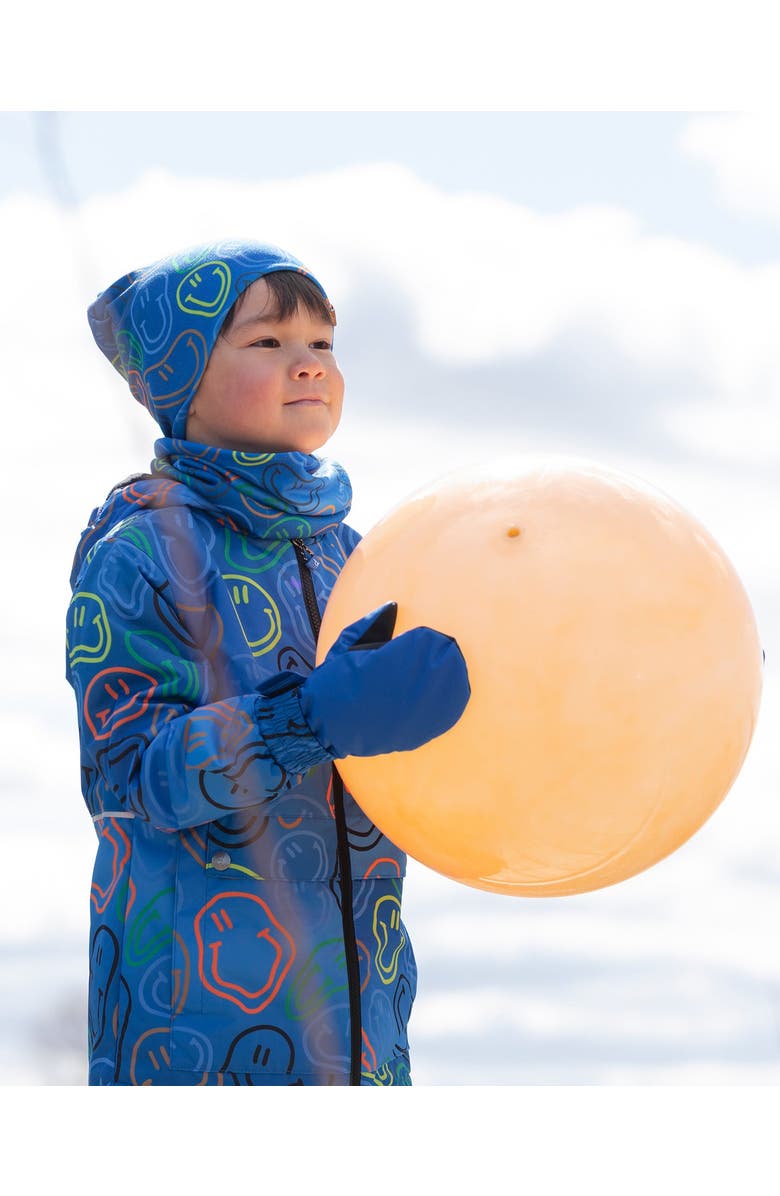 Deux par Deux Boy Stretch Jersey Smileys Neck Tube, Alternate, color, Blue Printed Smileys