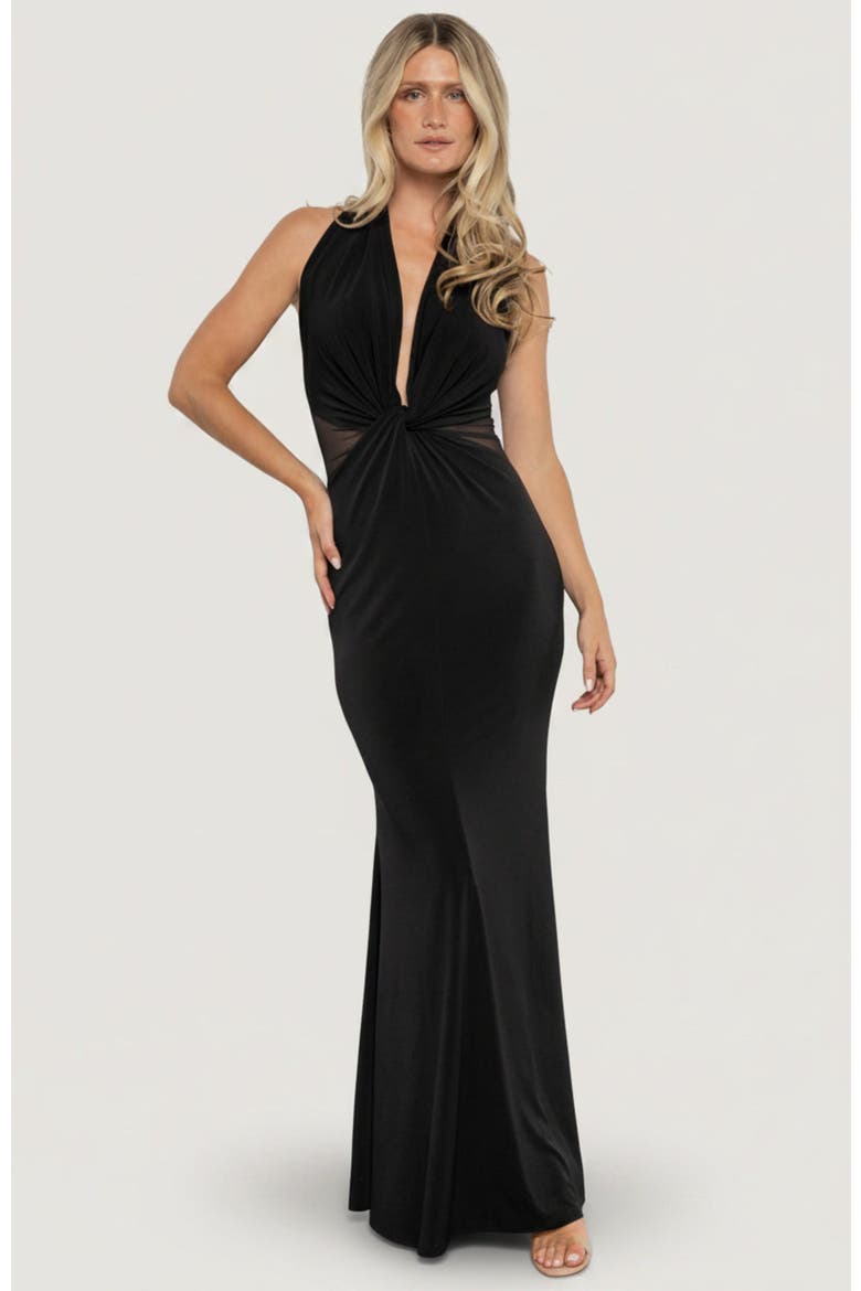 Roma Deep V Halter Gown, Main, color, Black