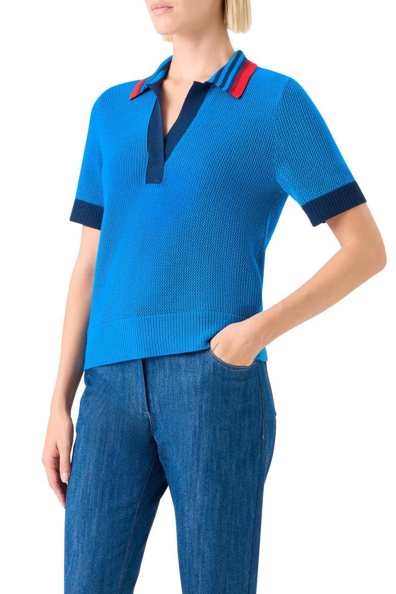 Short Sleeve Virgin Wool Polo Sweater, Alternate, color, COBALT BLUE-MULTI