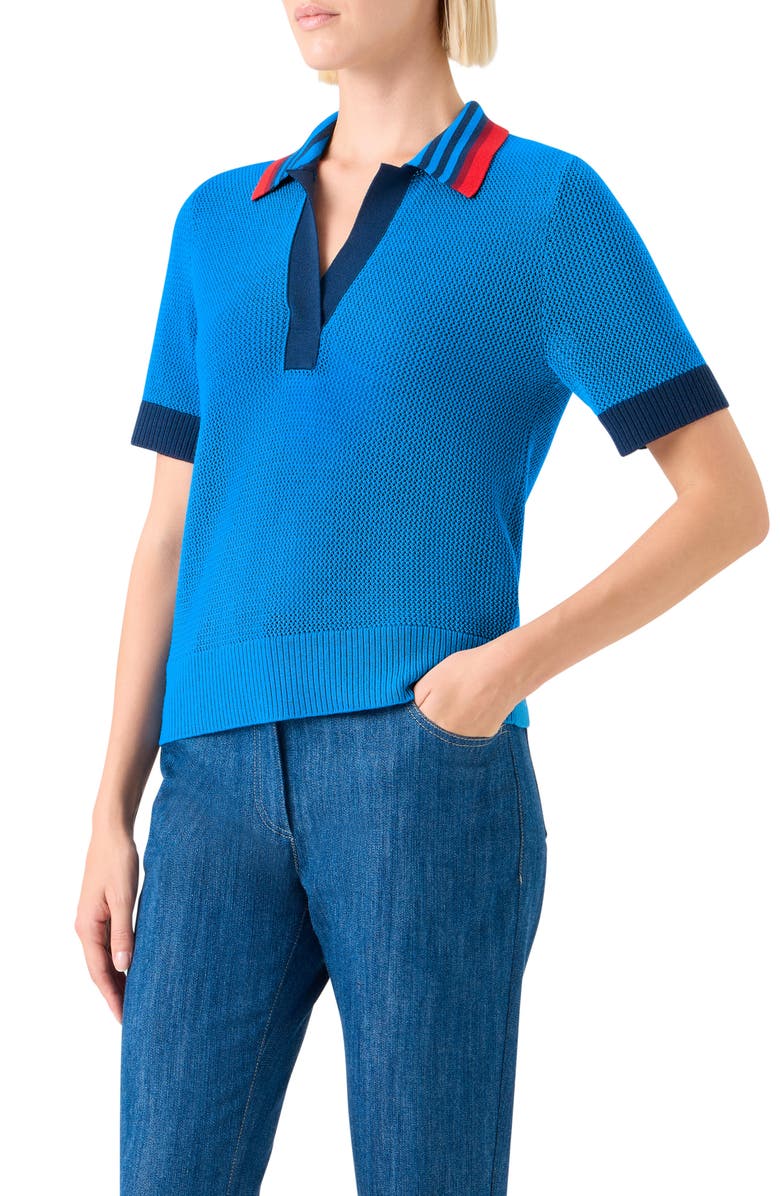 Akris punto Short Sleeve Virgin Wool Polo Sweater, Alternate, color, Cobalt Blue-Multi