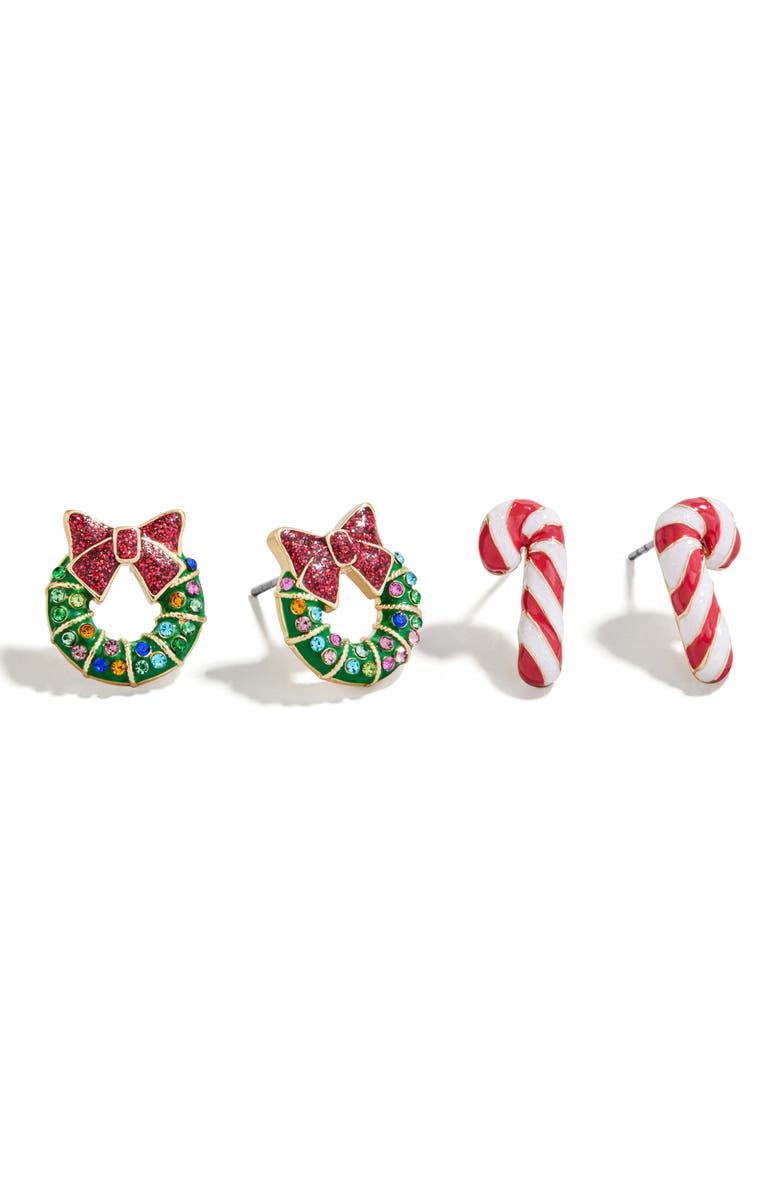 BaubleBar Assorted 2-Pack Mint & Mistletoe Stud Earrings, Main, color, Red Multi