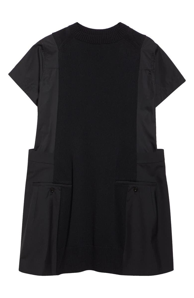 Sacai Mixed Media Knit & Poplin Dress, Alternate, color, 