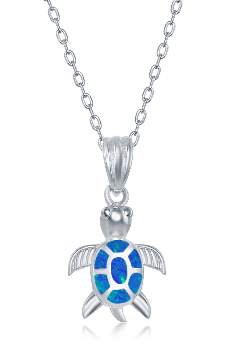 SIMONA Sterling Silver Blue Created Opal Turtle Pendant Necklace & Earrings Set, Alternate, color, 