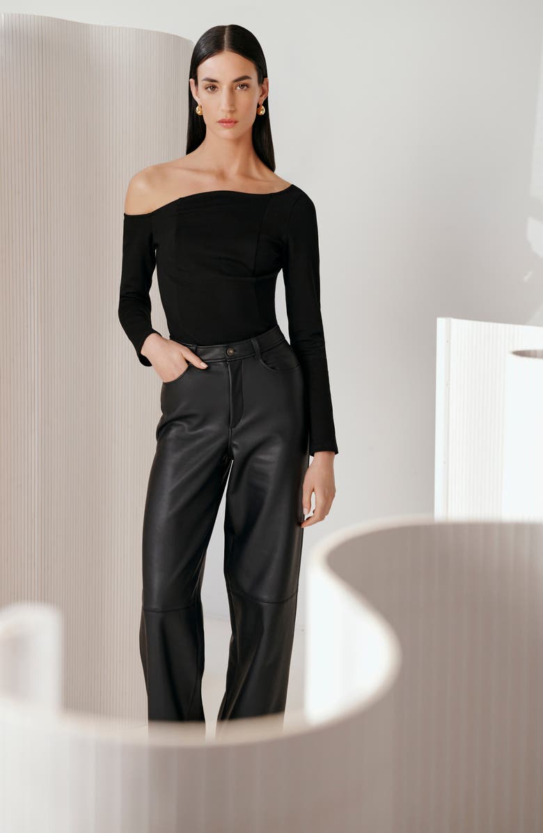 Marcella Sylvan One-Shoulder Top, Alternate, color, Black