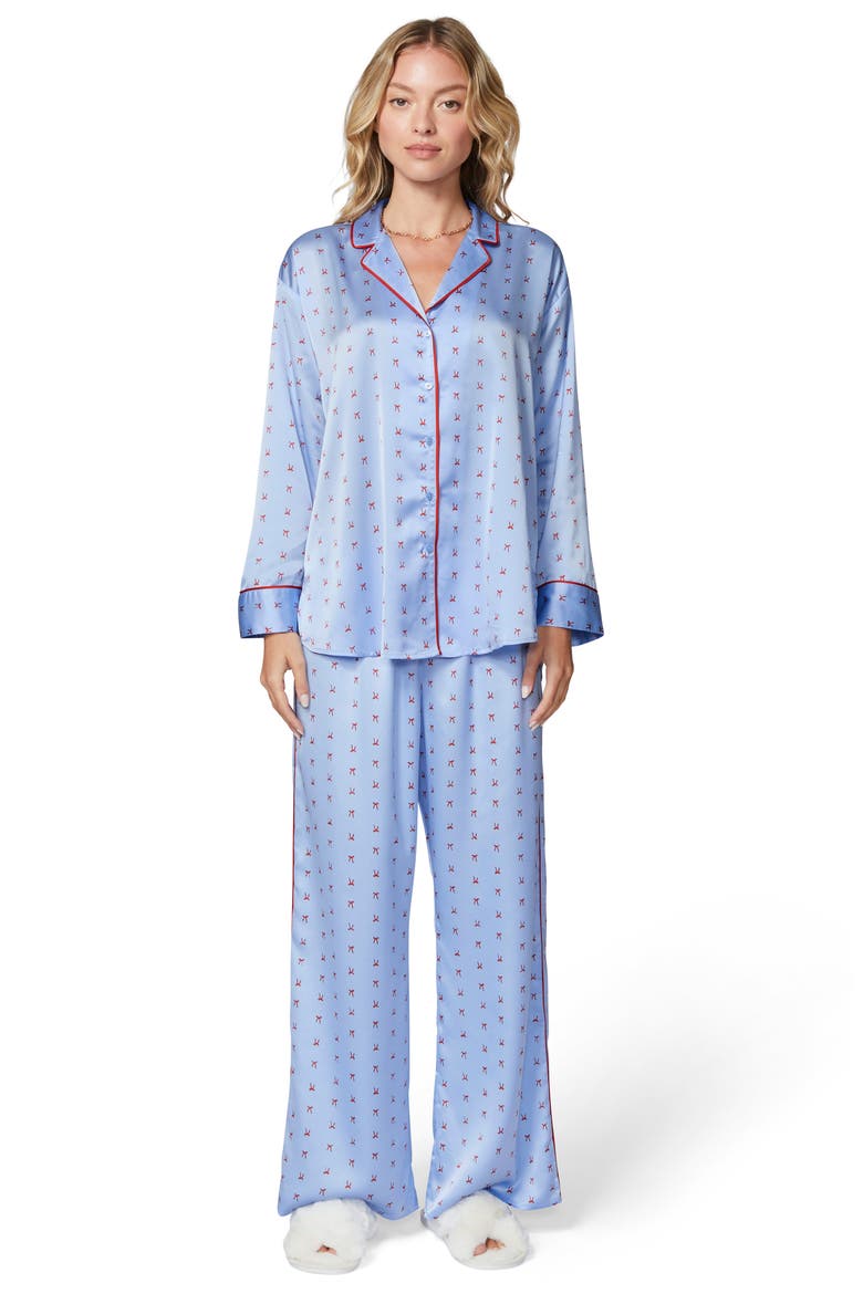 Bow Satin Pajama Pants, Alternate, color, WINDSURFER RIBN