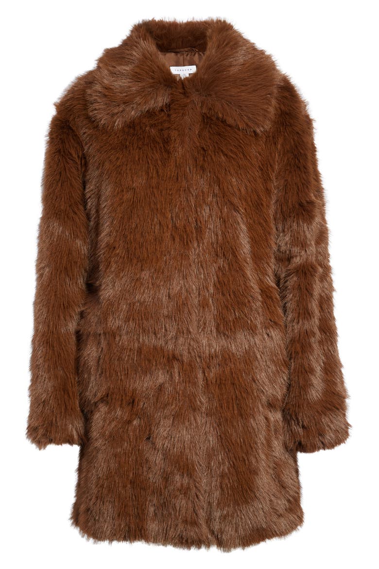 Faux Fur Longline Coat, Alternate, color, BROWN