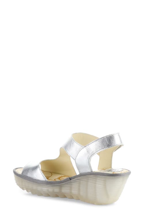 Fly London Yox Slingback Platform Wedge Sandal In Silver
