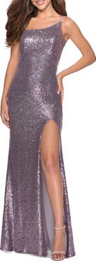 La Femme One-Shoulder Sequin Gown