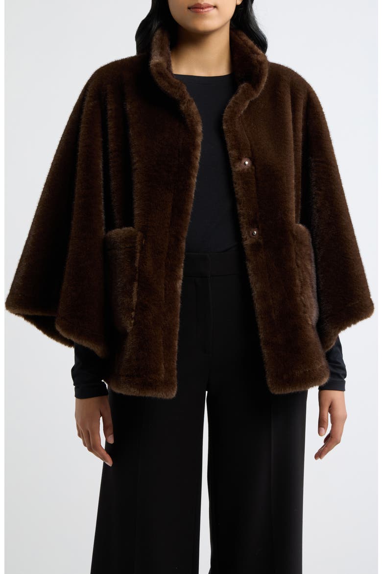 Faux Fur Poncho, Main, color, BROWN
