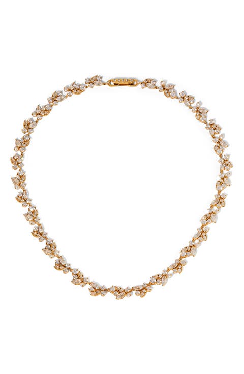 Ravish Laurel Cubic Zirconia & Cultured Purl Collar Necklace