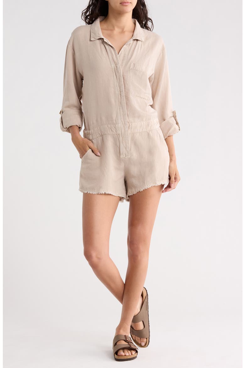 Rea Frayed Short Romper, Main, color, SANDSTONE PIGMENT