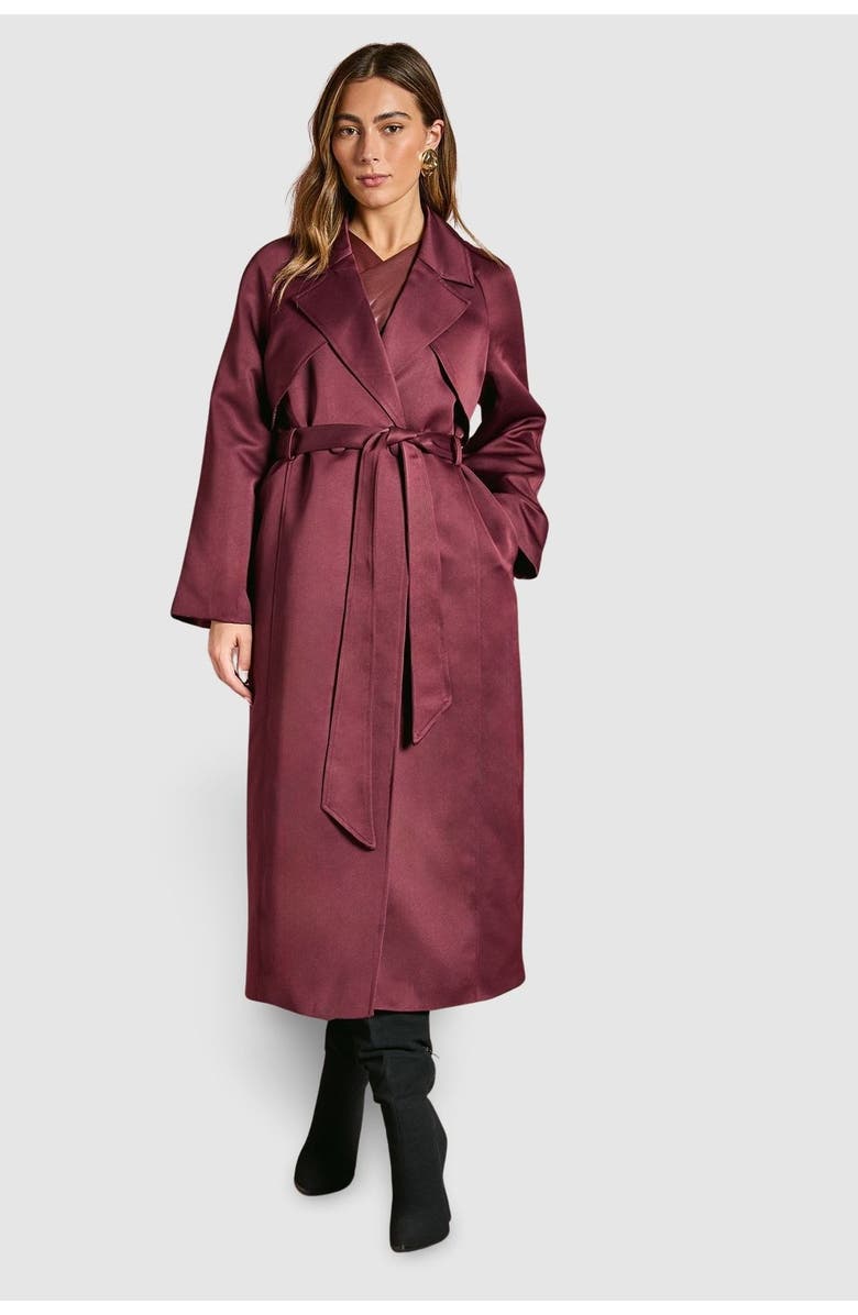 Coast Satin Occasion Belted Trench Coat, Alternate, color, Malbec