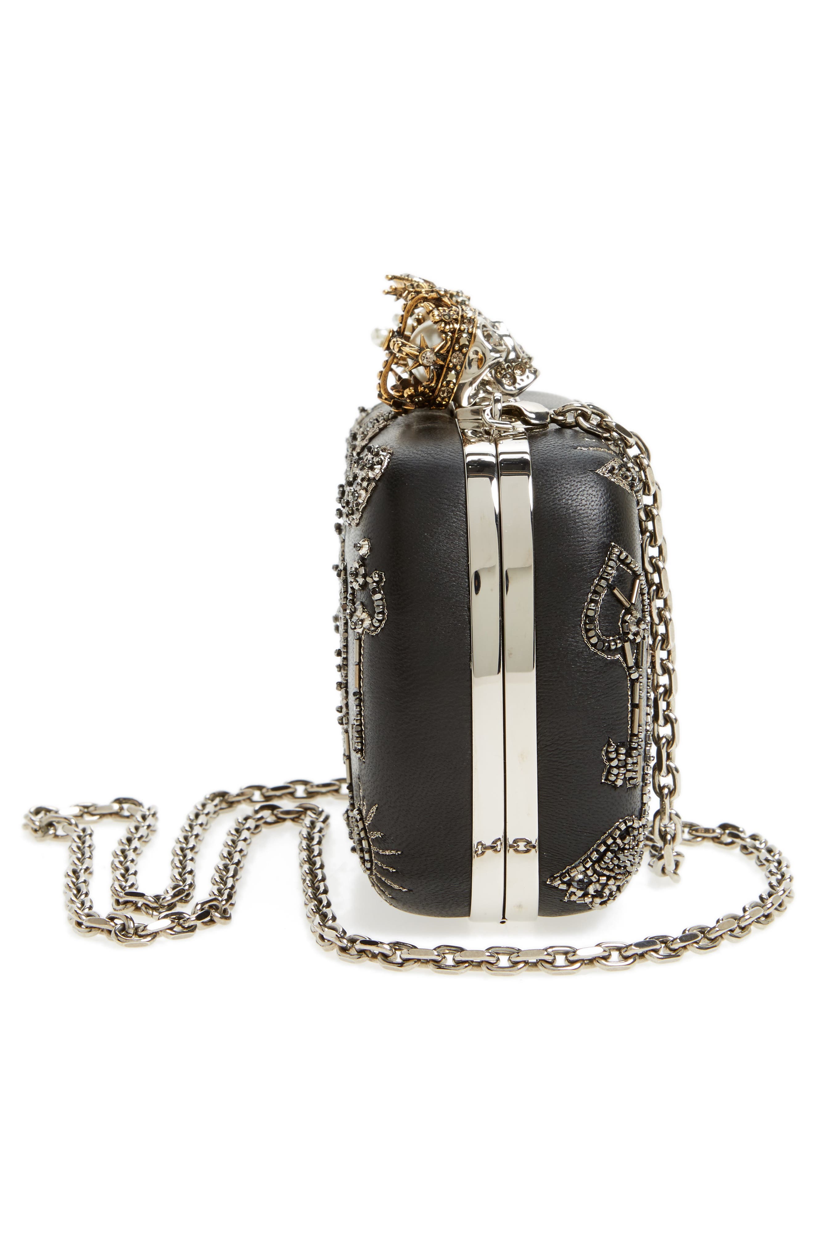 McQueen Alexander McQueen Embellished Kiss Lock Mini Clutch, Alternate, color, 
