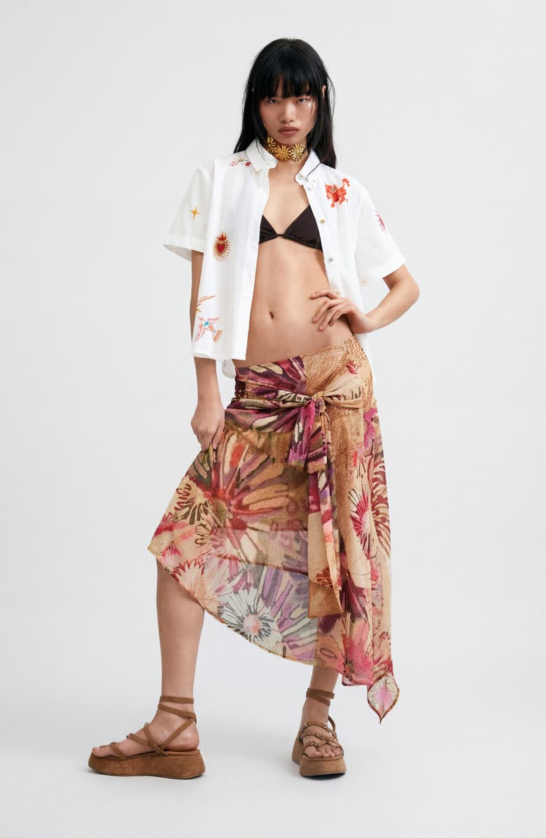 Desigual Beaded Appliqué Woven Shirt, Alternate, color, White