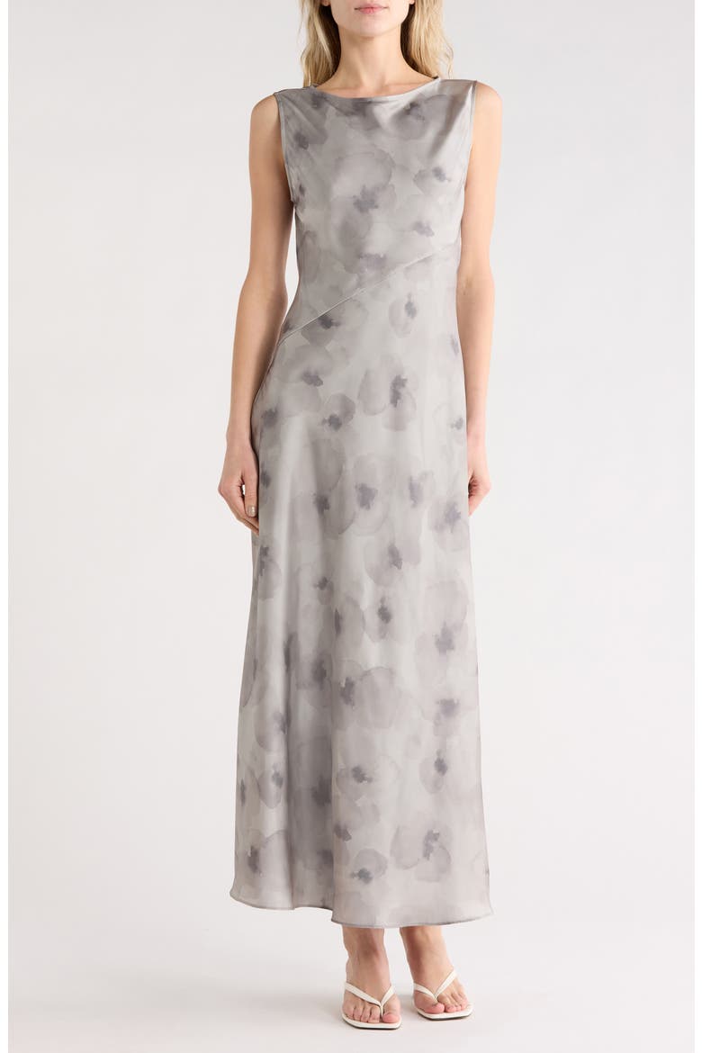 long grey floral dress Grey Floral Puff Sleeve Midi Dress - All Dresses