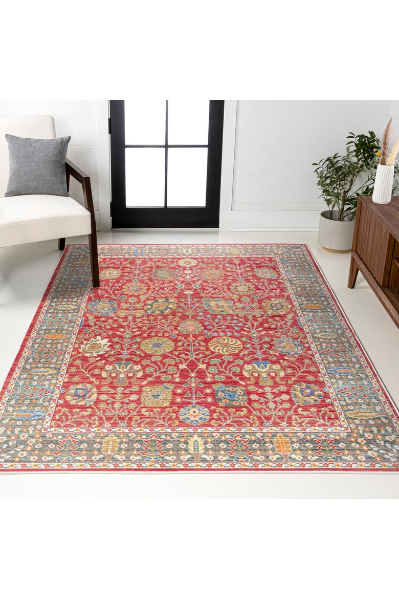 India Flower and Vine Area Rug, Alternate, color, Burgundy