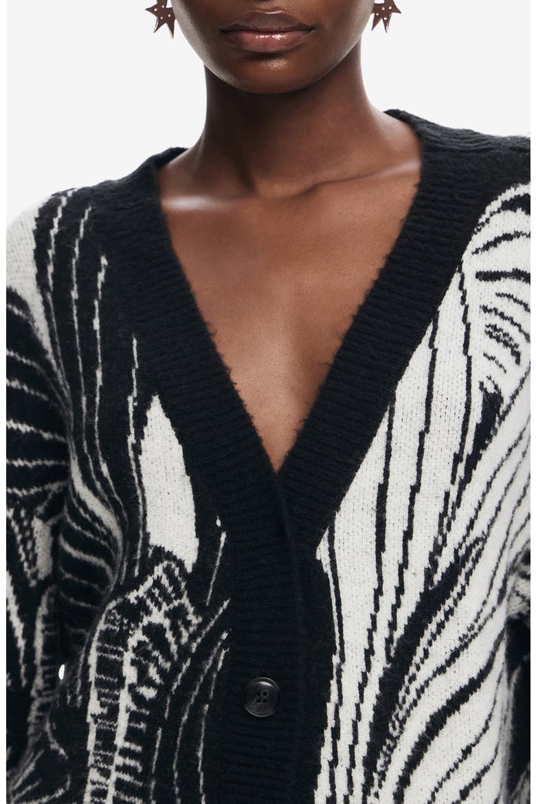 Halifax Botanical Jacquard Cardigan, Alternate, color, BLACK