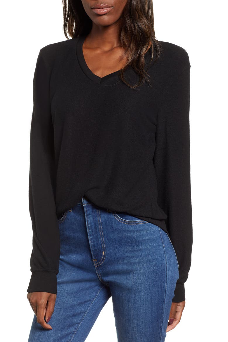 Baggy Beach V-Neck Top, Main, color, TRUE BLACK
