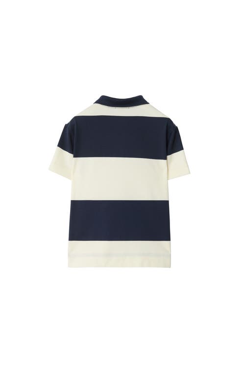 Burberry Ekd Check Striped Cotton Polo Shirt In Multi